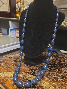 Monet Navy Bead Necklace with Gold Accents